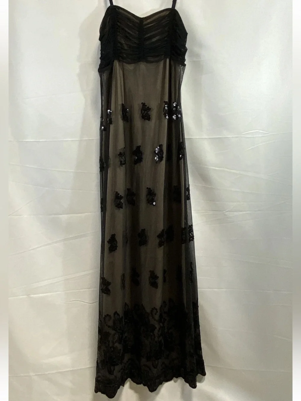 Sue Wong‎ Black Sequin Mesh Slip Dress Size Small
